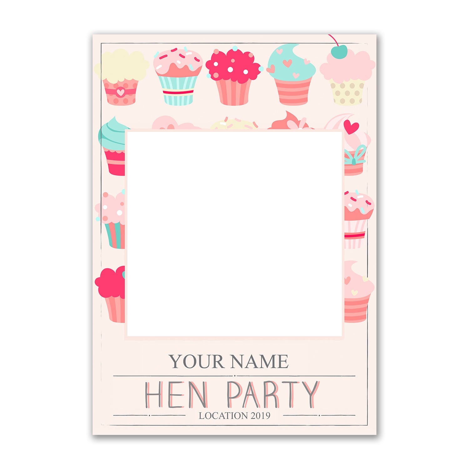 Hen Party Cupcakes Pink Personalised Selfie Frame Photo Frame Prop