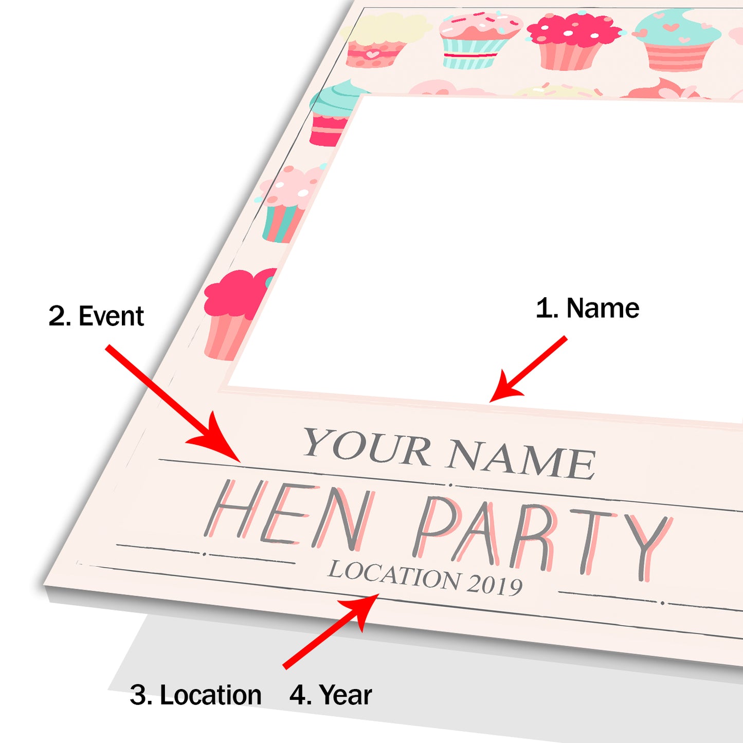 Hen Party Cupcakes Pink Personalised Selfie Frame Photo Frame Prop 2