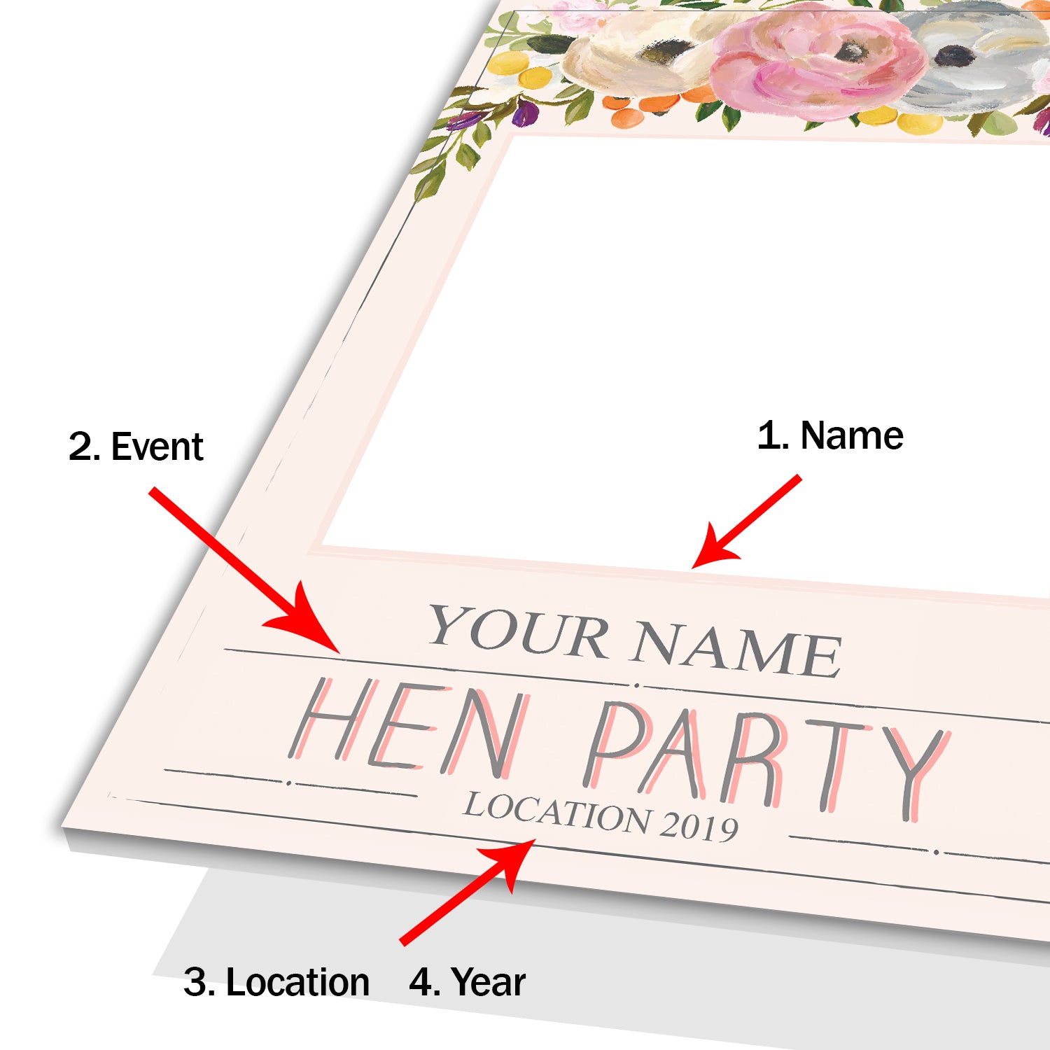 Hen Party Floral Pink Personalised Selfie Frame  2