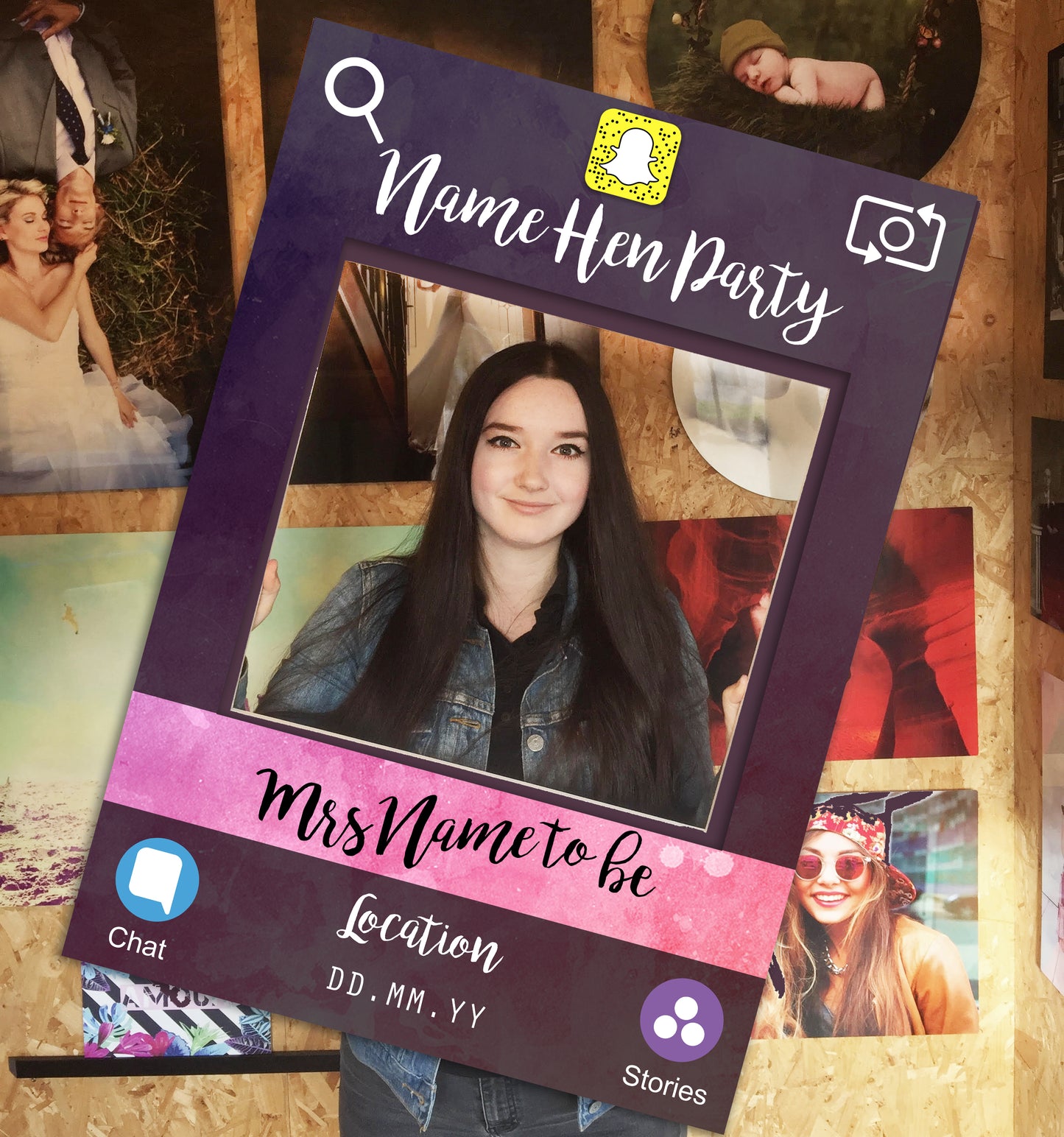 Snapchat Party Purple  Personalised Selfie Frame Photo Frame Prop