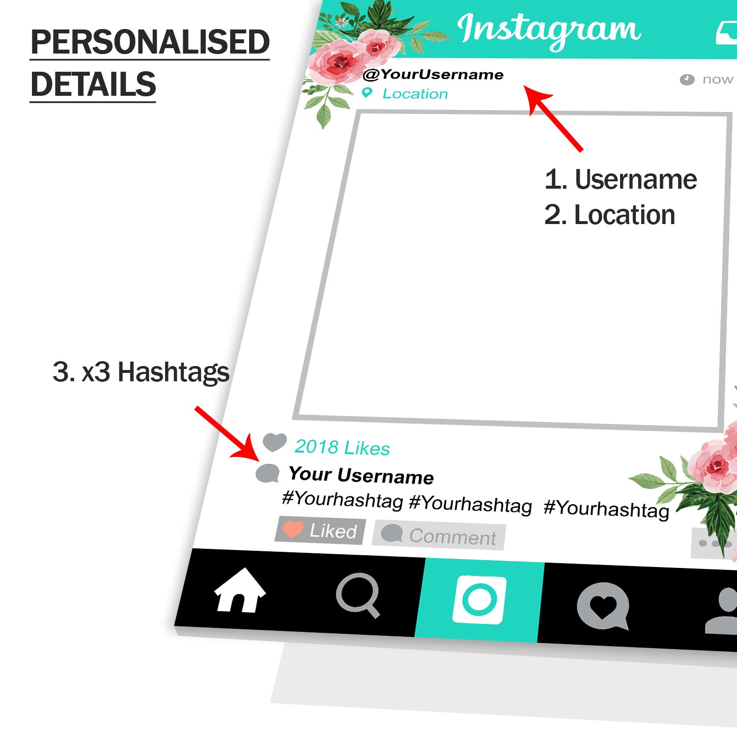 Teal Instagram Social Media Personalised Selfie Frame 2