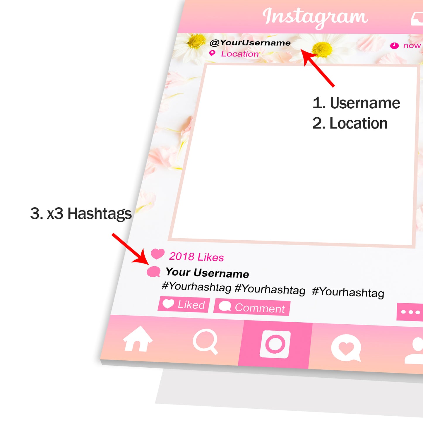 Instagram Social Media Personalised Selfie Frame  Photo Board Pink Daisy