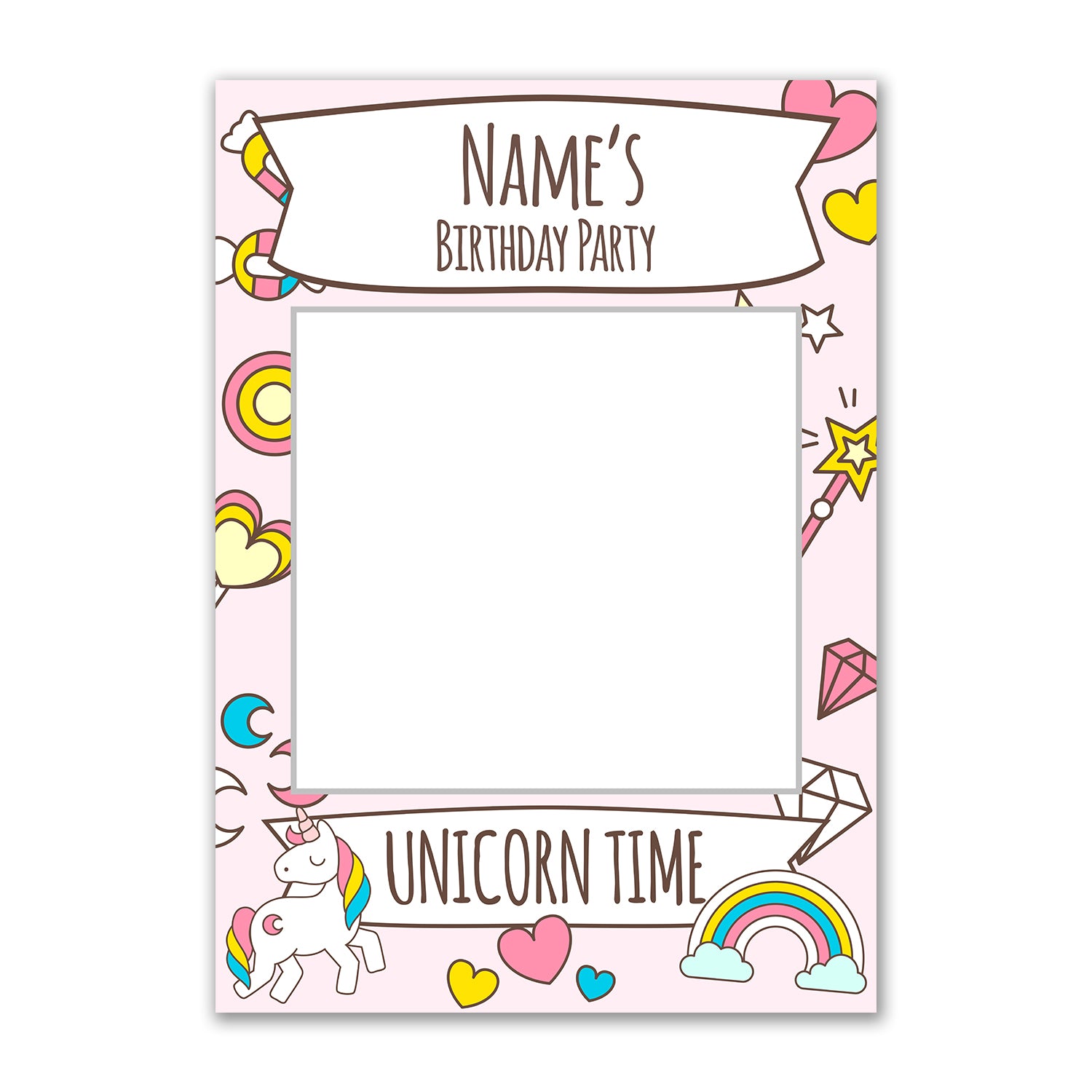 Unicorn Time Pink Photo Board Personalised Selfie Frame 
