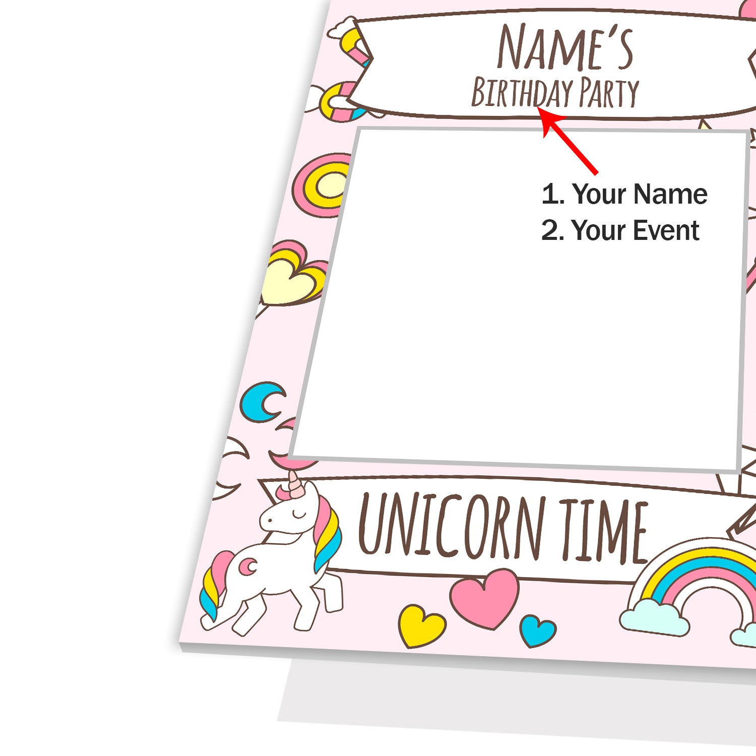 Unicorn Time Pink Photo Board Personalised Selfie Frame 2