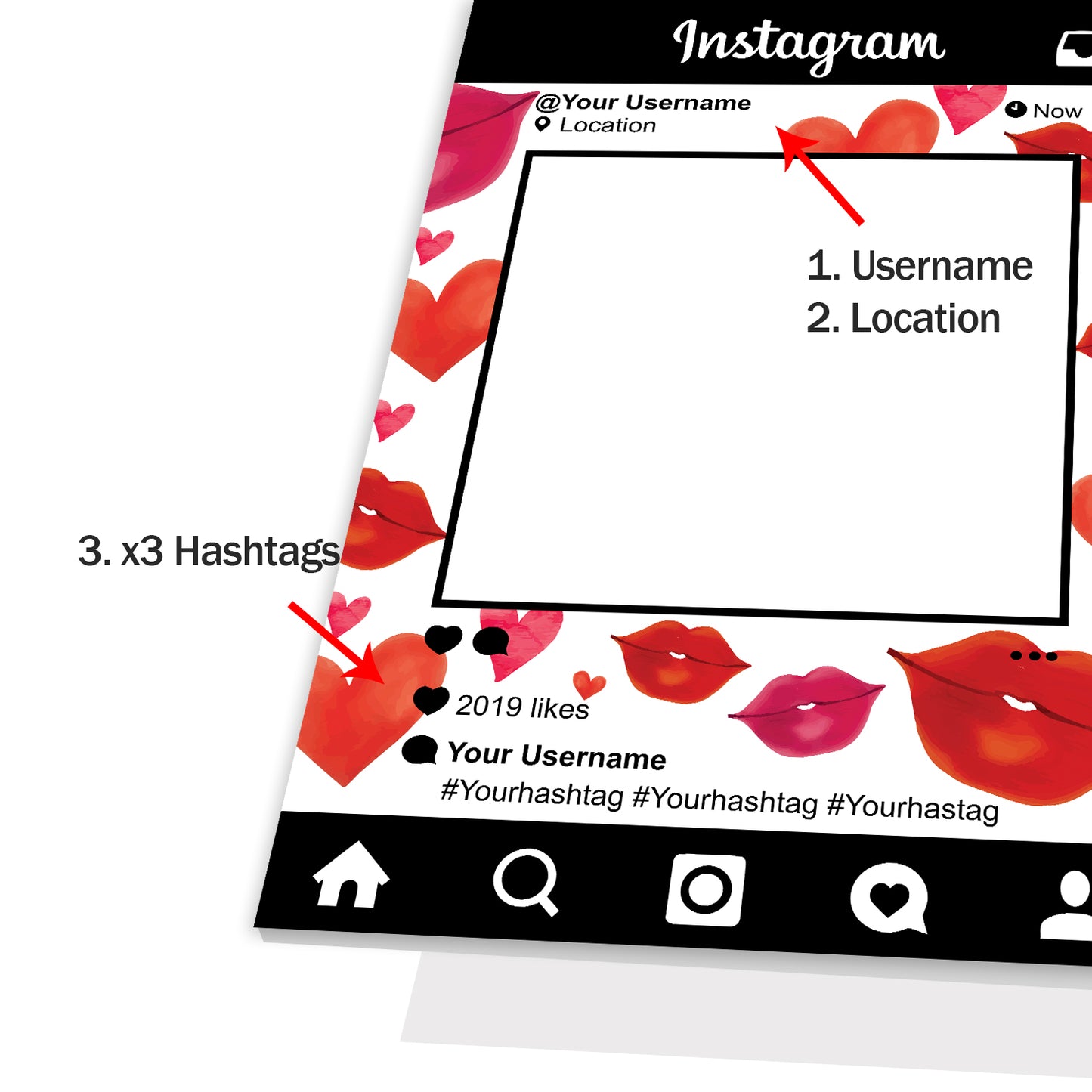 Personalised Selfie Frame Instagram Social Media Photo Board Red Lips