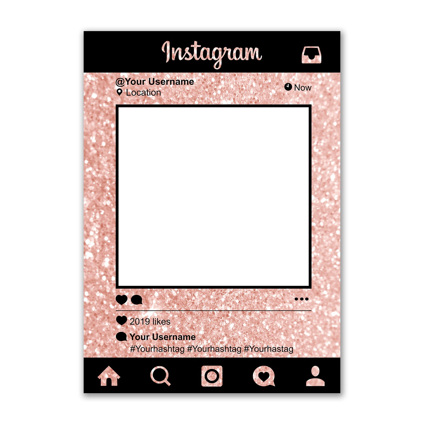 Pink Glitter Instagram Social Media Photo Board Personalised Selfie Frame 