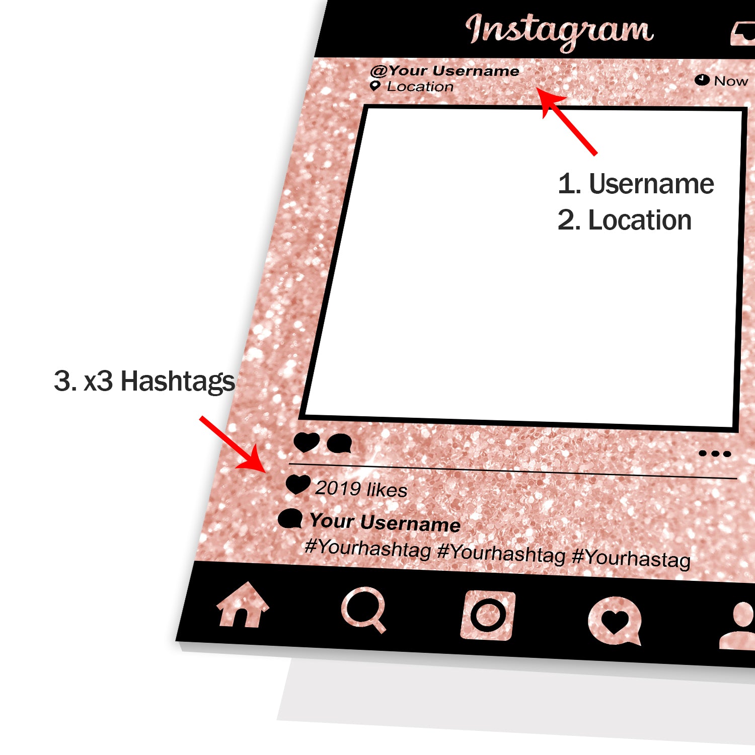 Pink Glitter Instagram Social Media Photo Board Personalised Selfie Frame 2