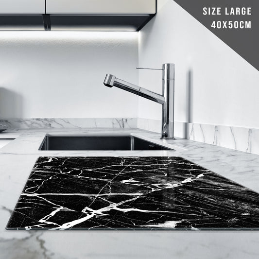 Glass Chopping Board For Kitchen Marble Effect Black White
