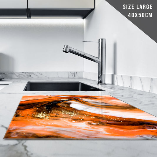 Glass Chopping Board For Kitchen Orange White Gold Design