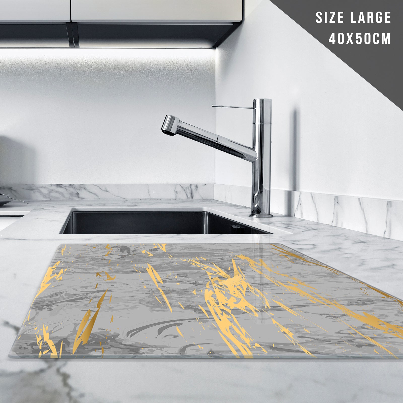 Glass Chopping Board For Kitchen in Gold Grey Design