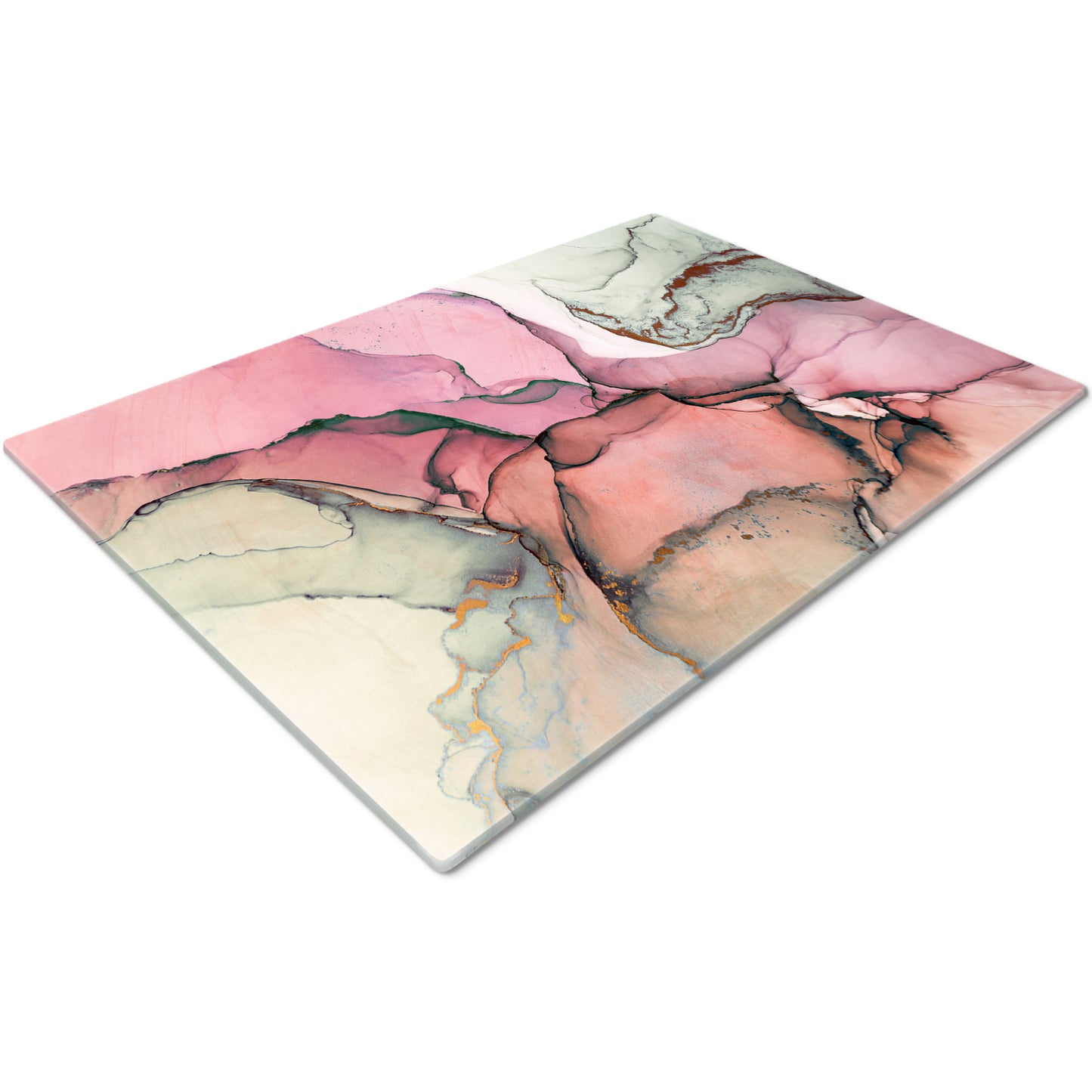 Glass Chopping Board For Kitchen Grey Pink Marble Print Design 2
