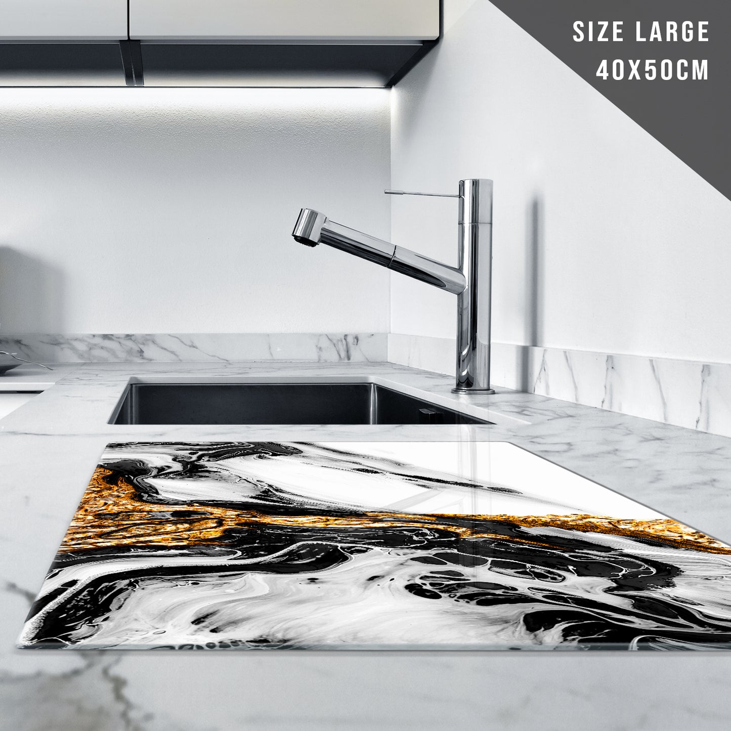 Glass Chopping Board For Kitchen Gold Black White Design