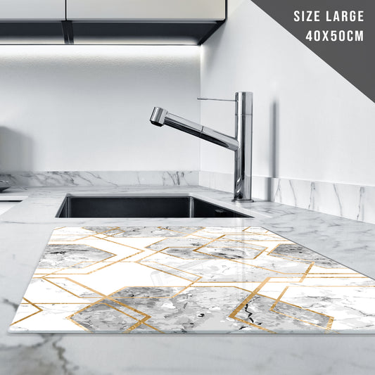 Glass Chopping Board for Kitchen in Geometric White Gold