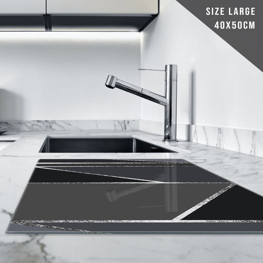 Glass Chopping Board For Kitchen Grey Black Geometric Design