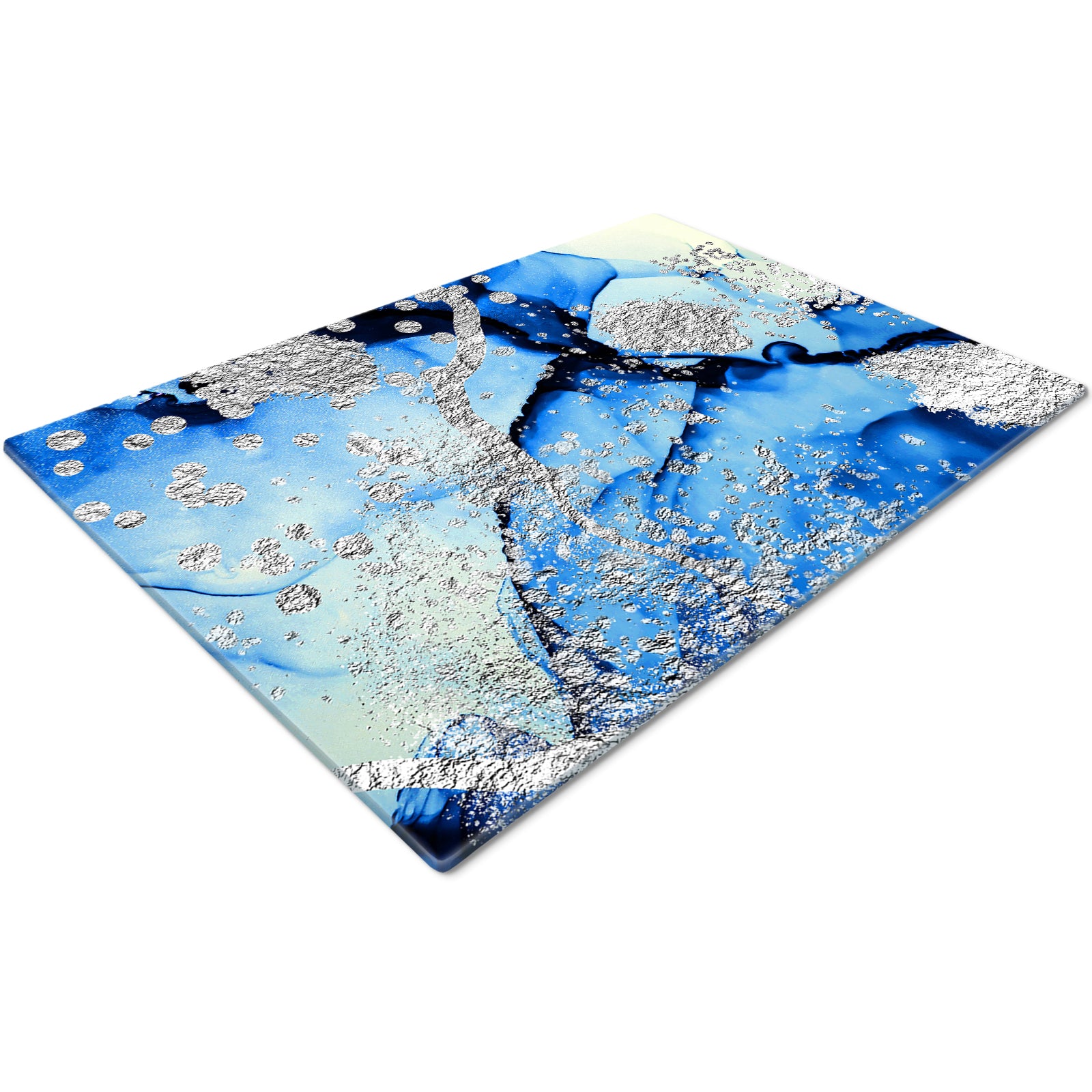 Glass Chopping Board for Kitchen in Blue Black Silver Design 3