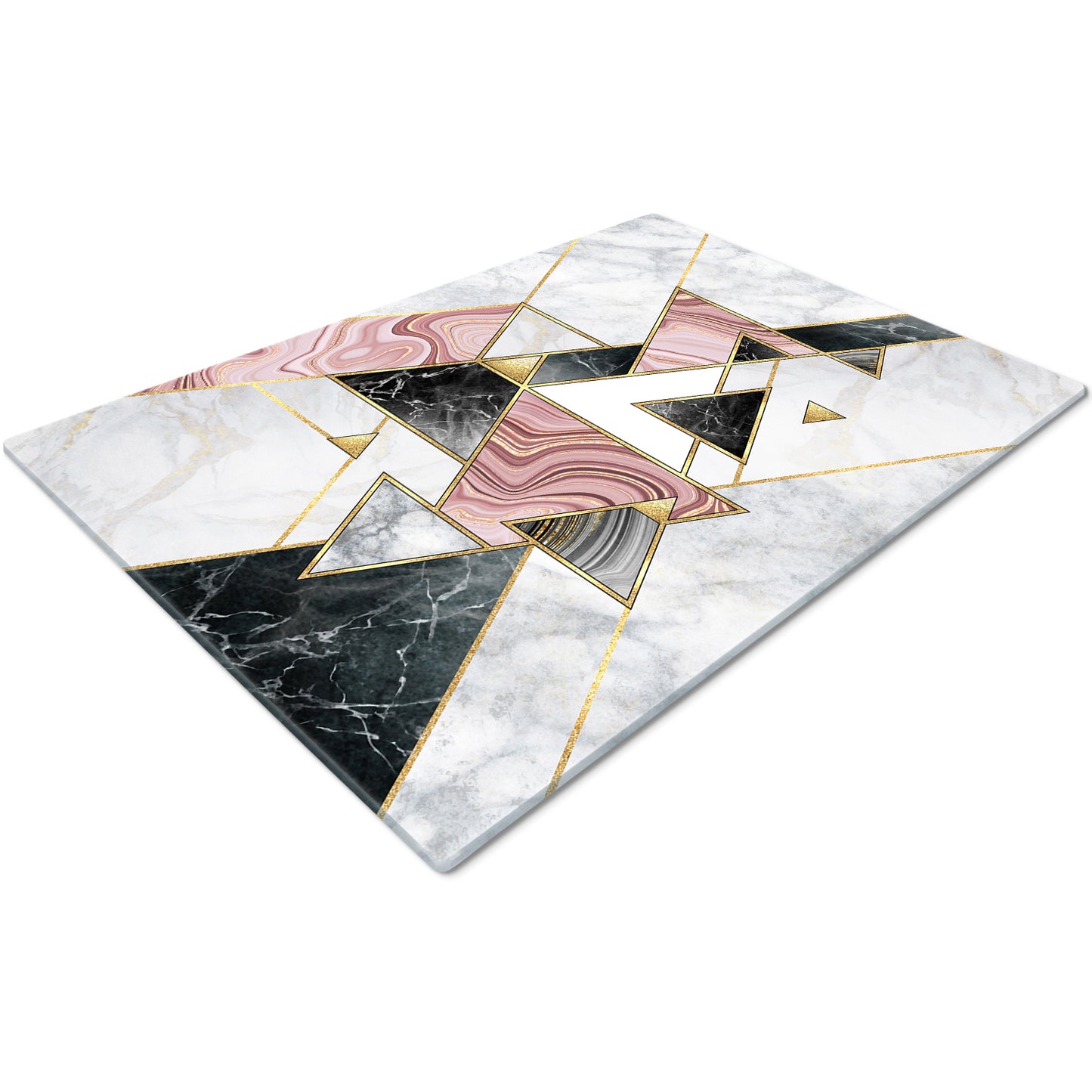 Glass Chopping Board for Kitchen in Geometric Black Grey Pink design 2