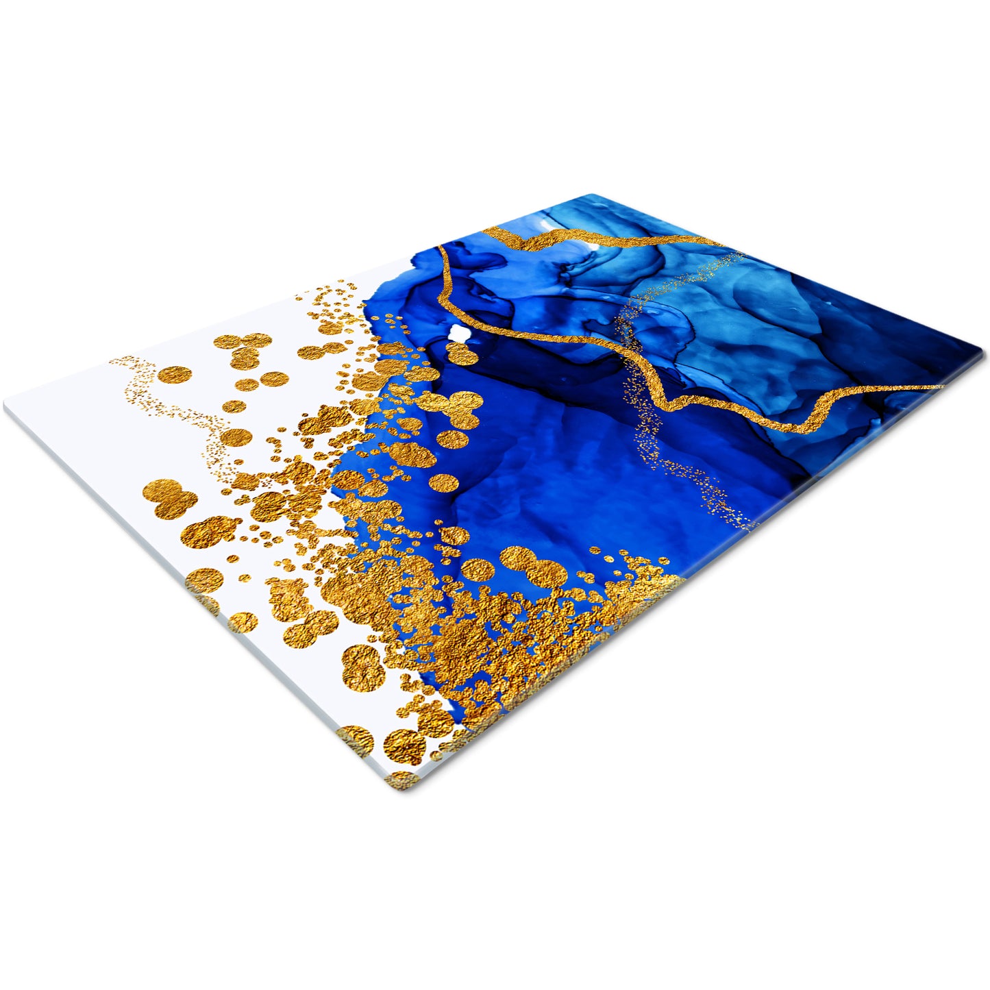 Glass Chopping Board for Kitchen in Blue Gold White Design 2