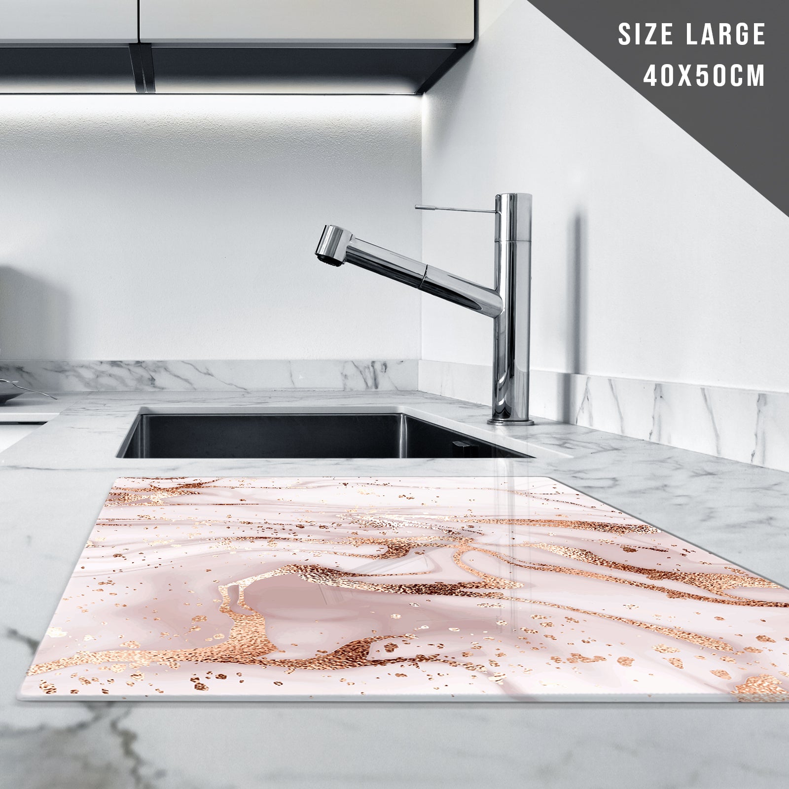 Glass Chopping Board For Kitchen in Pink Gold White Edition 1