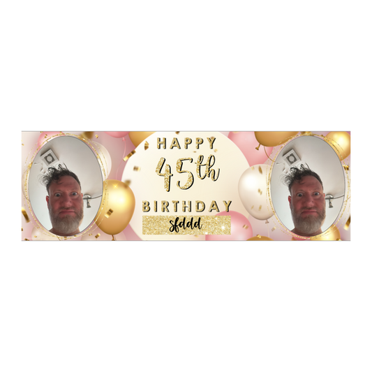 Personalised Birthday Banners Party Decorations in Pink Gold